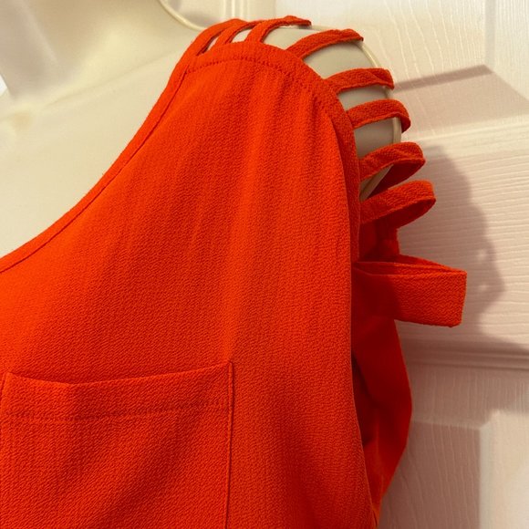Red/Orange Summer Top with Should Cut-Outs - Picture 2 of 6